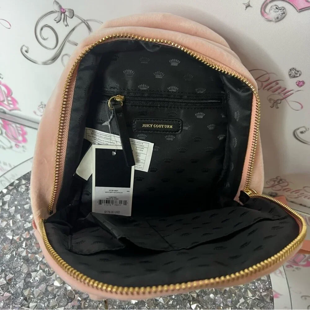 Juicy Couture backpack pink rhinestone bling logo  Velvet Bag purse brand new